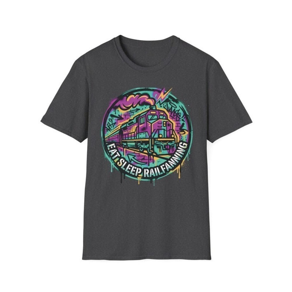 Unisex Eat Sleep Railfanning Neon Steam Engine Tee Shirt